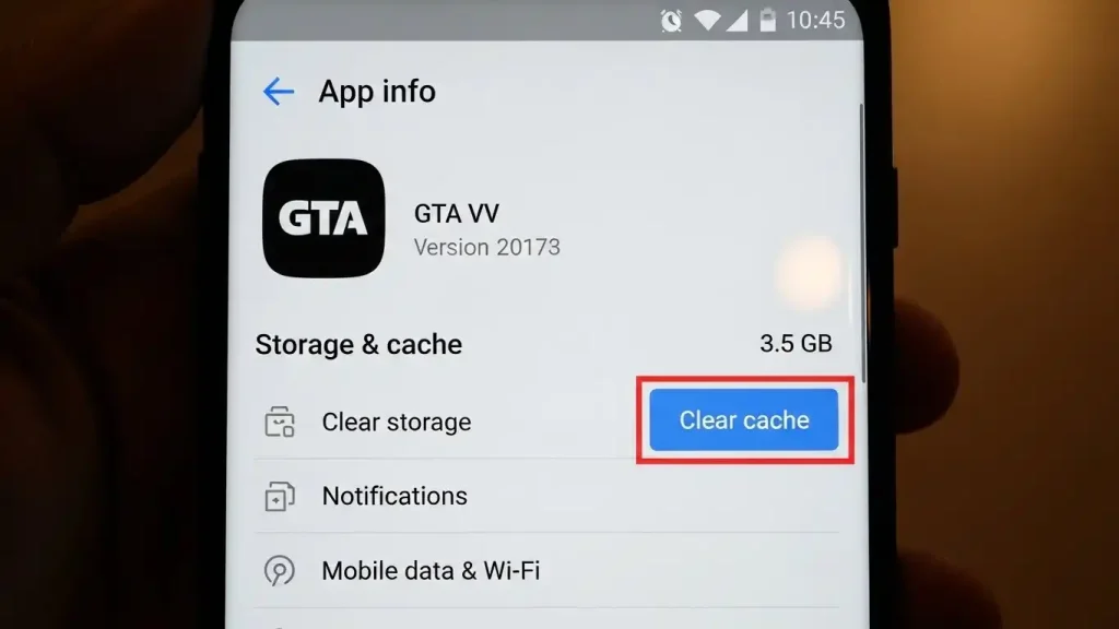 مسح ذاكرة التخزين المؤقت لحل مشكلة لعبة GTA على الهاتف