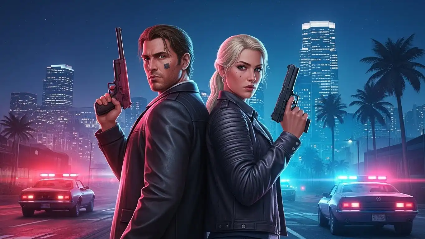 Alt Text: قصة لعبة GTA 6 للأندرويد – شخصيات جيسون ولوسيا