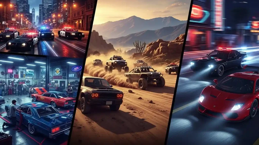 مواضيع مرتبطة بالمركبات في GTA مثل التعديل والسباقات والمطاردات